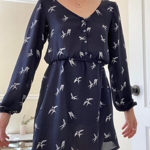 H&M Navy Blue Sparrow long sleeved above the knee dress US Size 12